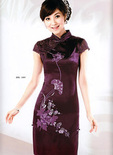 2010新款紫色旗袍 缎面带绣花 高贵大方显气质 紫色礼服 国庆特惠