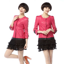 诺兰贝尔<span class=H>ON</span><span class=H>LY</span> LOV2012春季新款韩版花边水洗皮PU皮衣外套上衣CCDD