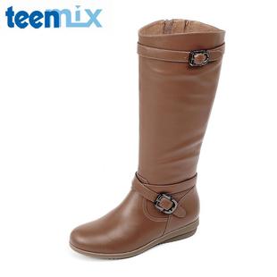  TEENMIX/天美意牛皮H3112R女皮靴冬长筒靴绒里骑士靴