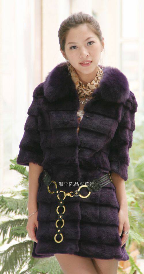 时尚皮草女式外套 整皮兔绒皮草外套 <em>狐狸毛</em>领