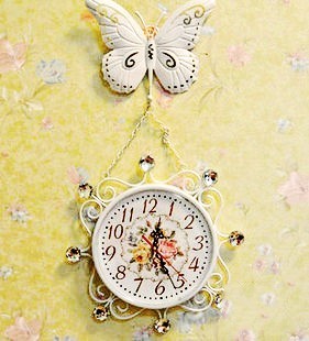 韩式蝴蝶铁艺时钟时尚，创意客厅挂钟艺术，家居饰品工艺钟表价
