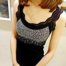 韩版女装2012新款夏装超百搭<span class=H>吊带</span><span class=H>镶钻</span>蕾丝花边单穿<span class=H>小</span>背心