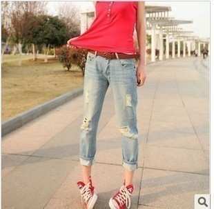  九分大码宽松牛仔裤女垮裤哈伦裤