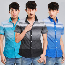 <span class=H>卡帕</span>罗正品时尚休闲格子短袖男衬衫2012新款修身纯棉格子控衬衣