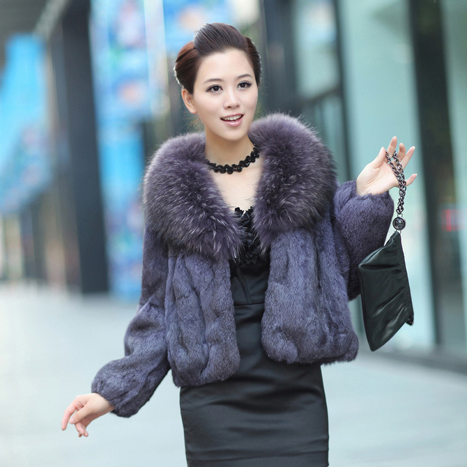 A 2011特价新款 优质青紫蓝貉子领兔毛<em>皮草女</em>