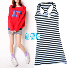 韩国官网同款条纹加长款75厘米工字背心包臀背心裙 混搭超赞6色