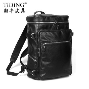  TIDING欧美时尚男士牛皮水桶双肩背包 超大容量真皮旅行背囊 3035