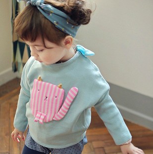 韩国女童2020春款韩版童装可爱猫咪蝙蝠袖，套头衫儿童针织衫