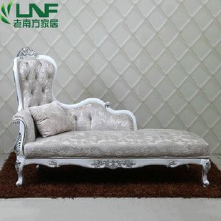 新古典后现代实木贵妃椅欧式简约白色银箔美人榻客厅布艺懒人沙发
