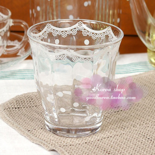 zakka日系蕾丝花边玻璃杯，透明耐热玻璃水果汁，杯情侣杯牛奶杯家用