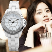 陶瓷手表白色，镶钻水钻韩版时装女表潮，时尚女士学生手表