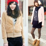 as安都2011冬女装 温暖羊羔绒圆领收下摆短外套 9041280