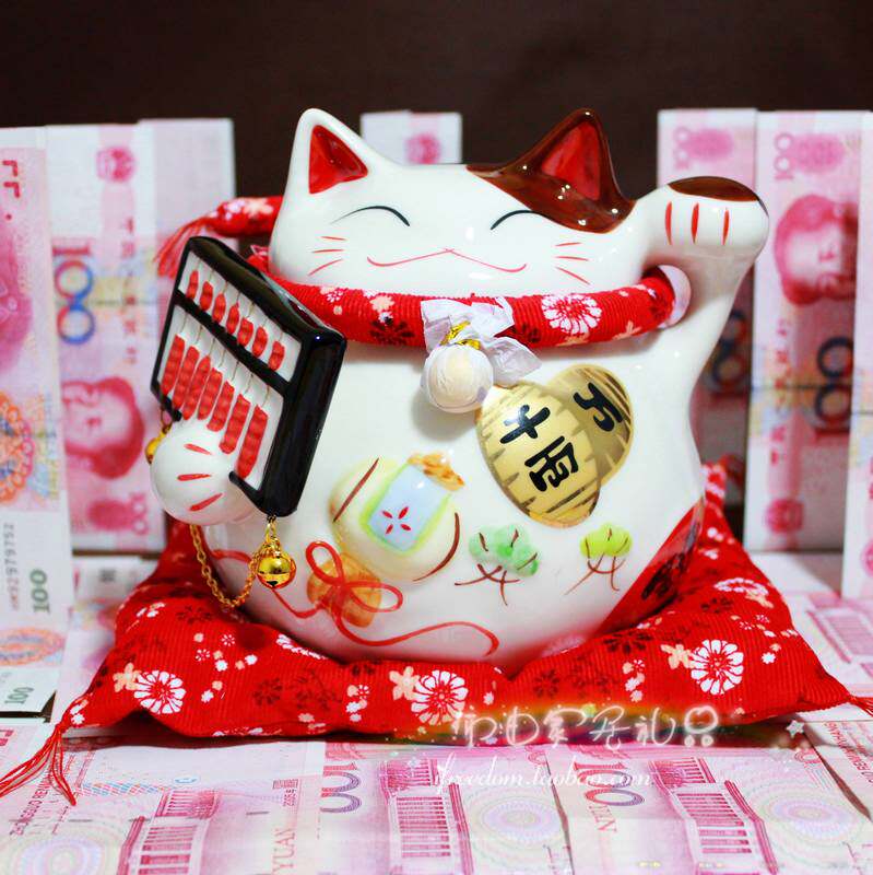 专柜正品！日本陶瓷 招财猫 御缘猫社7.8财运亨通算盘猫-开业摆件