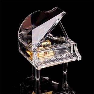 亚克力水晶质感18音镀金发条发光钢琴音乐盒男女生日圣诞情人