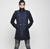 韩国2023冬款帅气英伦风格，男士皮革扣装饰双排扣大衣外套