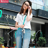 6716双色★sixcation女装芬兰别致巧思肩镂空朦胧性感短袖衬衫
