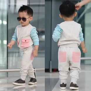  韩国男童套装童装春装新款儿童套装小孩衣服卫衣抓绒宝宝套装