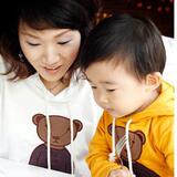 韩版秋款亲子装秋冬装小熊固定搭配色抓絨带帽卫衣家庭套装亲子装