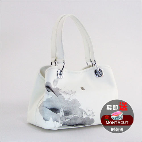 促销 正品承诺 梦特娇 高档 真皮 女包 荷花创意 手提包包★白色