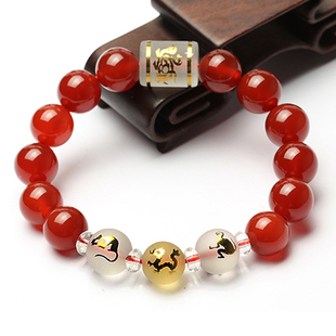  开光 属鼠龙猴蛇年吉祥物红玛瑙三奇申子辰玄武四神兽手链