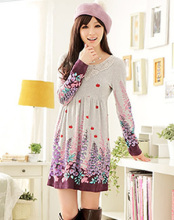 ANK2011新品女装l印花针织高腰l长袖连衣裙SQ