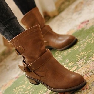 平底短靴机车靴...