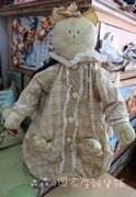 外贸出口布艺美式乡村手绘手工格子，复古猫咪布袋子(布袋子)玩偶衣架挂件娃