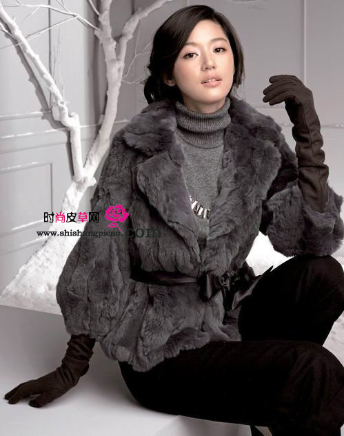 特 奢华皮草 优质<em>獭兔</em>毛层叠条纹加长<em>马夹</em> 配胸