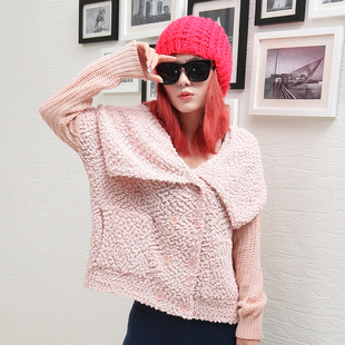 New winter clothes plush cashmere stitching large lapel double breasted long sleeve sweater jacket COPINE WX795