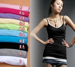 2012新款女装 纯棉加长款吊带背心/长款背心/韩版T恤打底衫/打底
