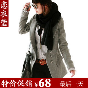 恋衣莹女装2011新款秋冬季韩版冬装修身中长款西装小西服毛呢外套