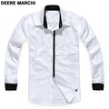 DEERE MARCHI 迪尔马奇 英伦时尚黑白配纯棉修身长袖衬衫 DM07白