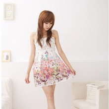 518-7 日韩女装 新品 飘散的花瓣 清新 修身高腰 雪纺吊带连衣裙