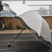 韩版三折叠超大纯色黑胶蕾丝，防紫外线防晒铅笔伞晴雨伞太阳伞洋伞