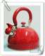 出口美国3Qt红色烤漆带鸣笛球形烧水壶