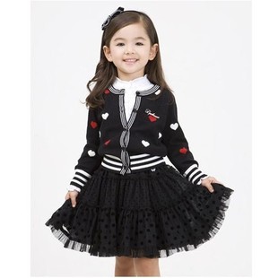 女童黑色毛衣纯棉加厚开衫针织衫外套，韩版亲子装儿童装打底衣上衣