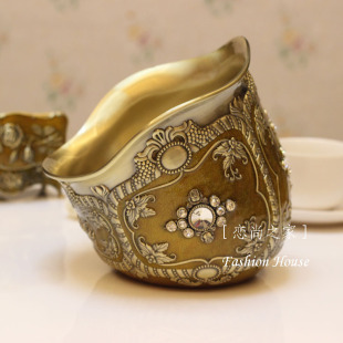 欧式奢华垃圾碗创意古铜，合金碗奢华创意果，皮碗中式古典垃圾桶