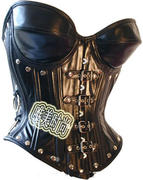 黑色真皮corset束腰宫廷马甲钢骨corset哥特式罩杯束身衣