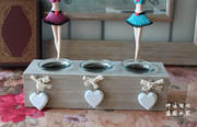 创意浪漫烛台木盒玻璃杯烛台，木质家居装饰品摆件生日