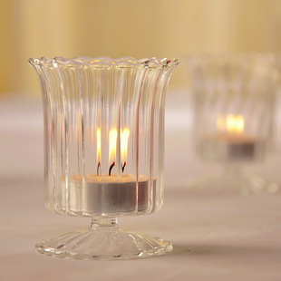 手工耐热玻璃烛台波西米亚风格竖条纹玻璃婚礼物 个性蜡烛台 