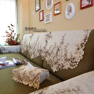 沙发靠背巾扶手防尘盖巾沙发套刺绣绣花布艺中式欧式美式香槟玫瑰