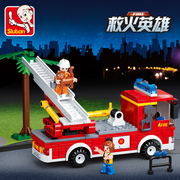 小鲁班小颗粒，拼装积木云梯消防车6岁以上男孩子益智玩具兼容乐高