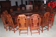 红木家具非洲黄花梨圆餐桌十八件套实木圆桌象头组合餐桌刺猬紫檀