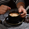 欧式咖啡杯套装家用简约创意，金边磨砂黑色个性，4件套咖啡杯具整套