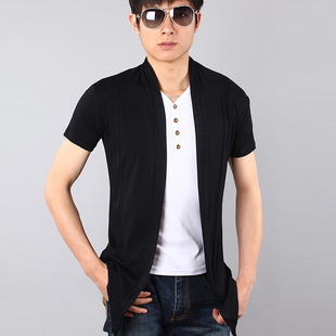 短袖开衫外搭男夏季潮流韩版个性，马夹背心黑色非主流修身马甲外套