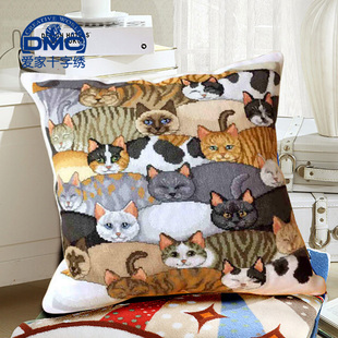 法国dmc十字绣套件经典动物靠垫客厅白色抱枕猫咪集市小猫非满绣