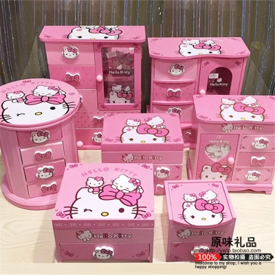 hellokitty饰品收纳盒儿童节礼，饰品音乐化妆盒卡通木质首饰盒六一