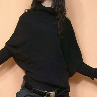 春秋韩版宽松显瘦女不规则毛衣，针织衫蝙蝠衫堆堆，领线衣打底衫外套