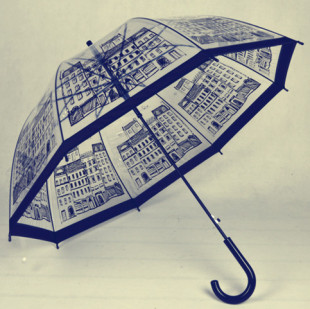 英伦建筑加厚透明雨伞自动长柄伞，可爱韩国公主伞拱形伞雨伞男女