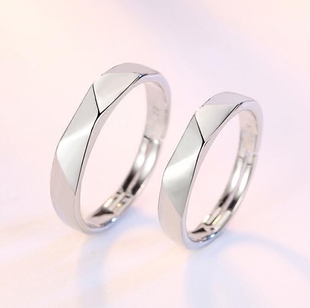 s925纯银气质光面流行戒指，开口情侣对戒简约男女开口指环求婚戒子